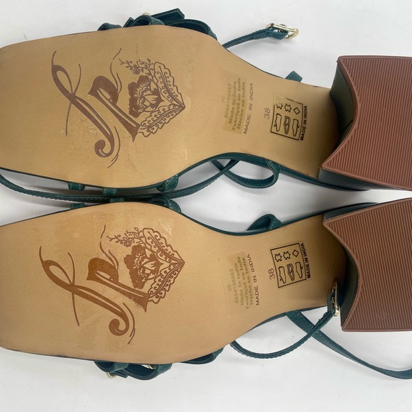 New Free People SZ 38 US 7 Niki Strappy Block Heel Square Toe Sandal Oasis Teal - Picture 7 of 7